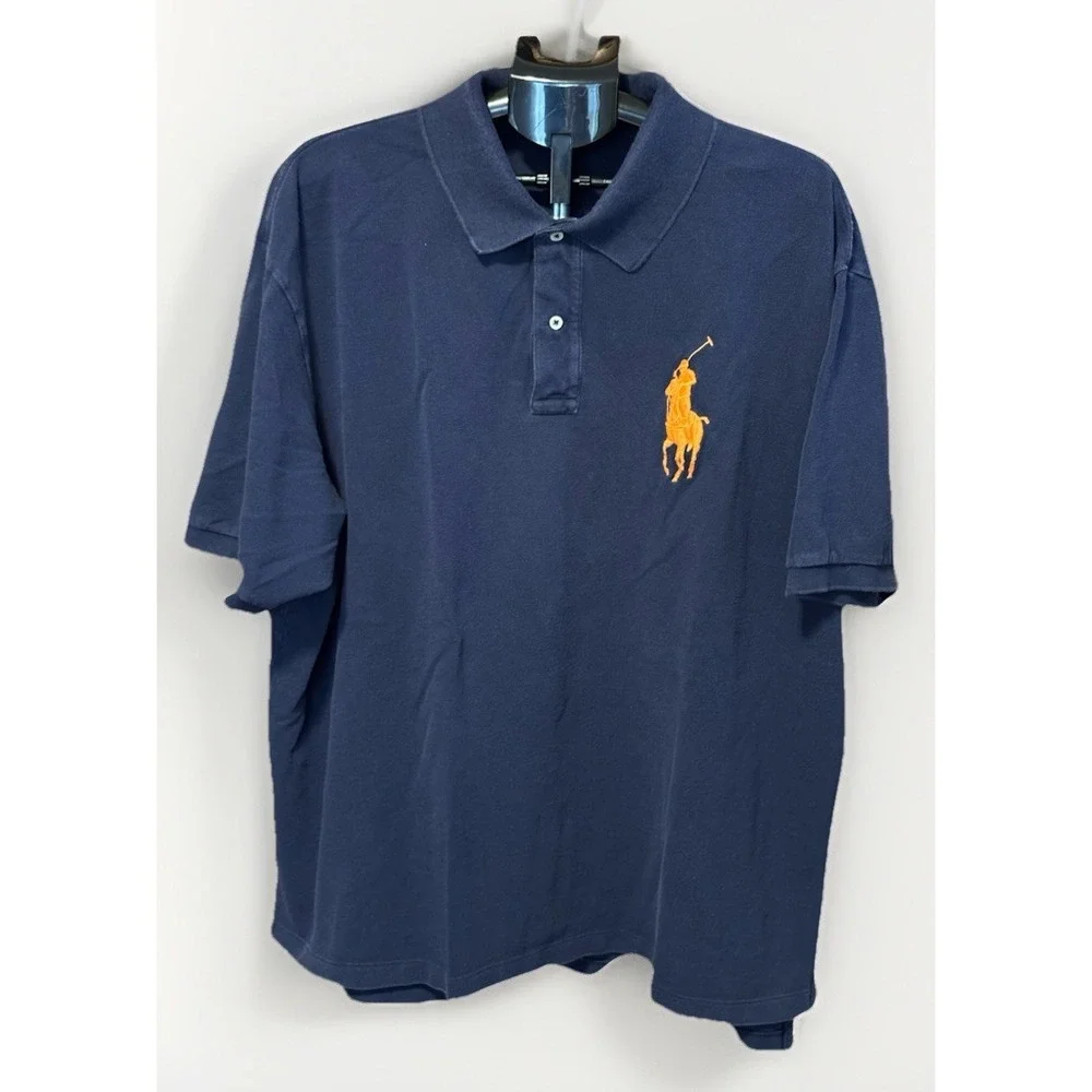Polo Ralph Lauren Mens 3XB Blue Big Orange Pony Polo Shirt Classic Fit Old Money